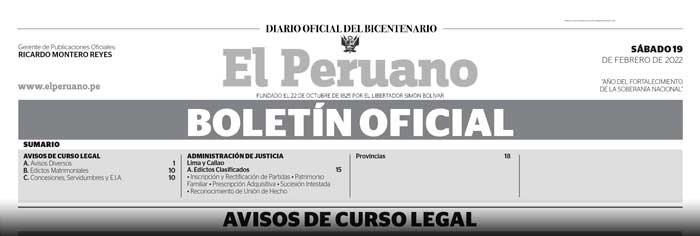 Avisos Legales en el Boletin Oficial de El Peruano Legal Disolucion Balances